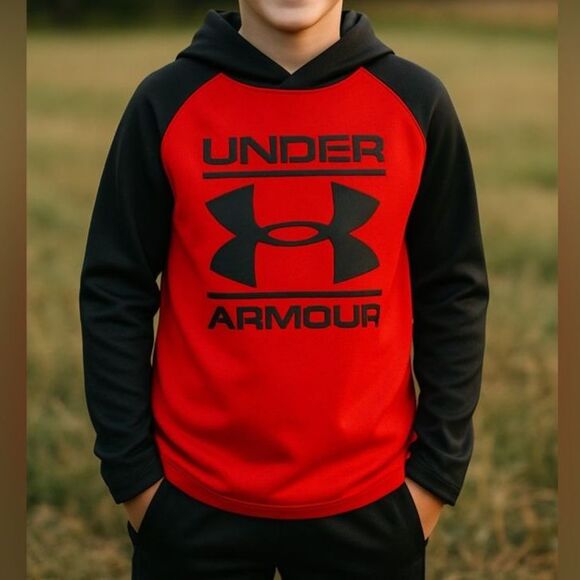 Under Armour Other - Under Armour Youth Hoodie YXL ColdGear Infrared Red Black Long Sleeve Pullover